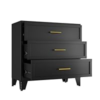 KAIFAM Metal Dresser, Black Small Dresser for Bedroom, 34.25\" H Dressers & Chests of Drawers, 3 Drawer Dressers for Living Room, Entryway, Hallyway (Black, 3 Drawers)
