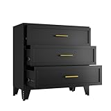 KAIFAM Metal Dresser, Black Small Dresser for Bedroom, 34.25' H Dressers & Chests of Drawers, 3 Drawer Dressers for Living Room, Entryway, Hallyway (Black, 3 Drawers)