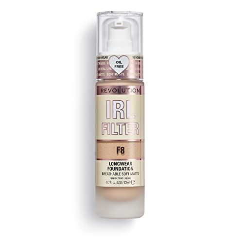 Revolution, IRL Filter Longwear Foundation, Soft & Breathable Formula, Medium to Full Coverage, Matte Finish, F8, 0.7 fl oz
