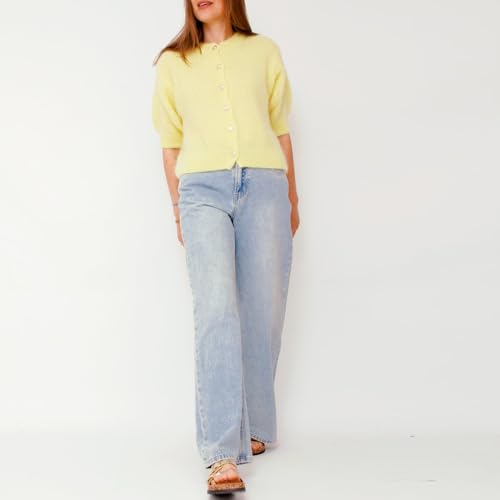 Image of Women Knitted Crop Cardigan Blouse Short Sleeve Button Down Sweater Shirt Y2k Open Front Cardigan Top Streetwear