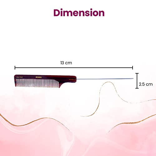 AGARO Hand Made Tail Hair Comb With Steel Pin, All Fine Tooth Dressing Comb, Smooth Rounded Teeth, Hair Styling, Grooming, Hair Brushing, Hair Dressing, Cellulose Acetate Comb, For Men & Women, HMC74, Brown.