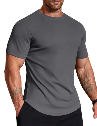 COOFANDY Mens Muscle T Shirts Short Sleeve Summer Quick Dry Tees Moisture Wicking Workout Shirts for Men Dark Grey