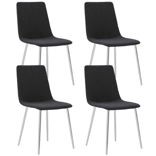 HAIZAO Dining Chairs Set of 4, Modern Kitchen Dining Room Chairs, Floral Pattern Velvet Dining Chair Upholstered Cushion Seat and Silver Plated Legs, Black