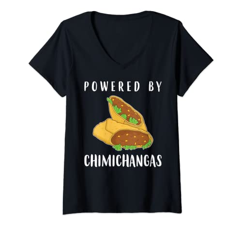 Womens Funny Tex Mex Food Powered By Chimichangas V-Neck T-Shirt