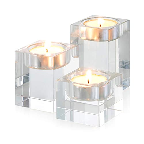 Sziqiqi 1 Manchon (3 Pièces) Bougeoir en Verre De Cristal De Haute Qualité, Bougeoir en Cristal pour Le Dîner Romantique, Carré