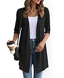 Ysyokow Womens Open Front Long Cardigan 3/4 Sleeve Lightweight Knit Cardigan Casual Layering Spring Summer - Black, Medium