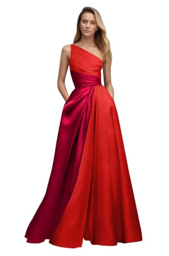 Dream Wedding Patchwork Satin Prom Dresses with Pockets Red Burgundy 0