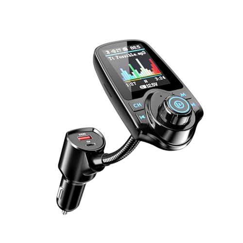 Nulaxy [2026 KM18 Upgraded Version] 1.8' Color Screen 48W Bluetooth 5.4 Car Adapter, Dual Fast Charging Ports [PD 30W & QC3.0 18W] Wireless Radio FM Transmitter, Hands-Free Call, 7 EQ Modes, Black