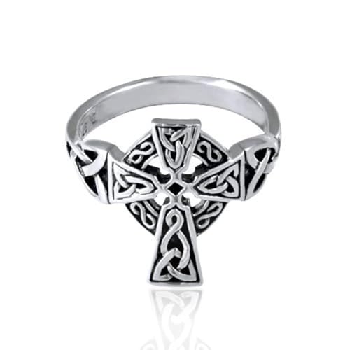 Image of Sterling Silver Plated Oxidized Antique Celtic Irish Cross Pewter Ring Size 6 - Nickle Free Ring Size-6