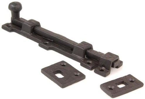 Van Dyke's Restorers Rustic Vintage Iron Flush or Offset Surface Bolt for Gates, Doors, and Cabinets, Flush - Black Powder Coat, 8"