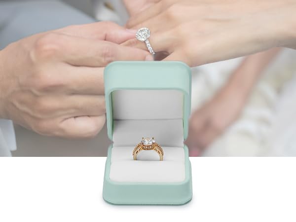 Ring Box Leather Ring Gift Boxes For Proposal Engagement Wedding Day Valentine's Day Rings Gift Case (Mint Green)