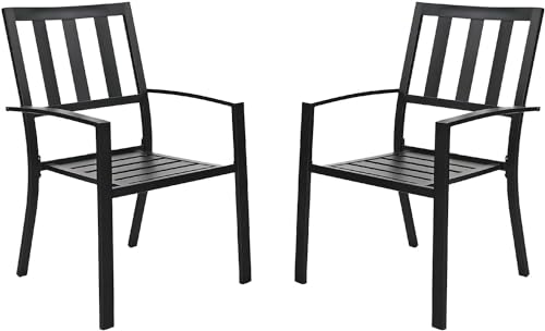 PHIVILLA Lot de 2 chaises de salle à manger empilables en fer forgé pour extérieur, terrasse, porche, noir classique 4