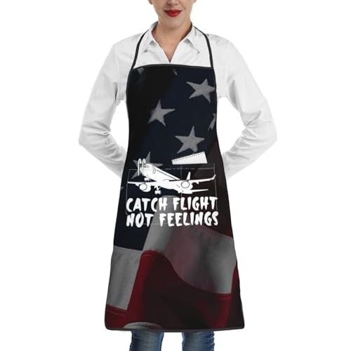 nopicsn Catch Flight Not Feelings Apron for cooking with Pockets Women Men Kitchen Chef Funny Aprons