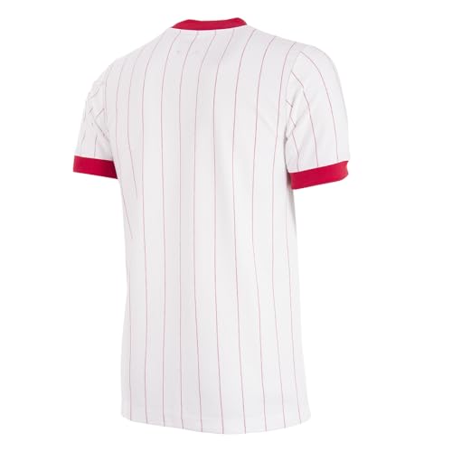 Copa Football - Camiseta de Fútbol - Hombre - Polonia 1982 - Retro - Manga Corta - Blanco - 50% algodón - 50% poliéster - Talla S