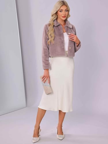 Allegra K Dressy Faux Fur Coat for Women's Cropped Evening Party Snap Button Winter Fluffy Jackets4