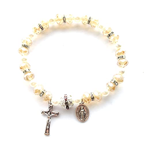 MOONDAME Bracciale Rosario Croce Elastico Perline Gioielli Ornamento Decorazione Accessorio Per Donne Uomini Decorazione A Mano Forniture