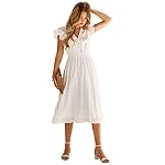 Damen Frühling Sommer Rock Bequem Lässig Kleider Elegant Röcke Frauen V-Ausschnitt Solide Farbe Lotus Blatt Ärmel Lässig Langes Kleid – Bild 3