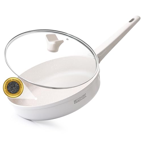 THE ROCK SOHO 8-Inch Non Stick Frying Pan with Lid–Nothing Sticks, Never Warps, Lasts Longer, Ceramic Non Toxic Skillet with Heat-Resistant Handle, PTFE PFOA & PFAS Free, Oven & Dishwasher Safe, Cream