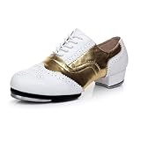 Zapatos de Claqué de Cuero Zapatos de Tap para Mujer Hombre Zapatos clásicos de moda con cordones zapatos de baile transpirables ,Zapatos de baile ligeros y cómodos,para actuaciones en equipo