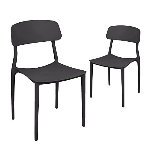 - CangLong Slat Back PP Plastic Dining Chairs, Set of 2, Black