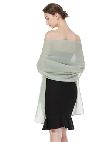 BEAUTELICATE Chiffon Scarf Stole Women's Festive Elegant Scarves Shoulder Scarf Stole for Evening Dresses Bridal Festive Summer Wedding, Sage Green - Plus Size, One Size BEAUTELICATE Chiffon Scarf Stole Women's Festive Elegant Scarves Shoulder Scarf Stole for Evening Dresses Bridal Festive Summer Wedding, Sage Green - Plus Size, One Size