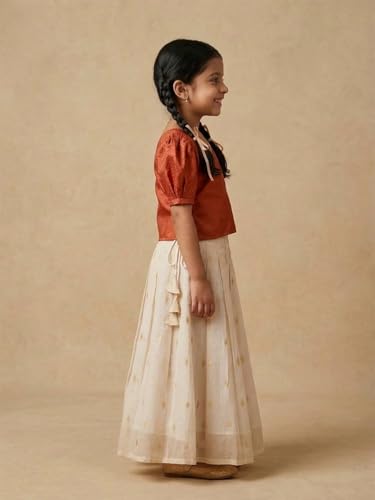 Image of The Mom Store Girls Skirt Lehenga Set | Traditional Stylish Dress For Kids Girls | Baby Lehenga Set For Girls | Elastication At Waistband | For Festivals Weddings & Special Occasions