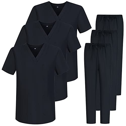 MISEMIYA - Confezione * 3 Set - Uniforme Medica con Maglia e Pantaloni Uniformi Mediche Camice Uniformi sanitarie - Ref.3-8178 - Medium, Nero 68