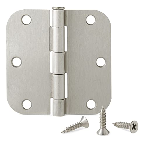 24 Pack Brushed Nickel Door Hinges, 3.5 Inch Rounded Hardware With Screws #TOP2