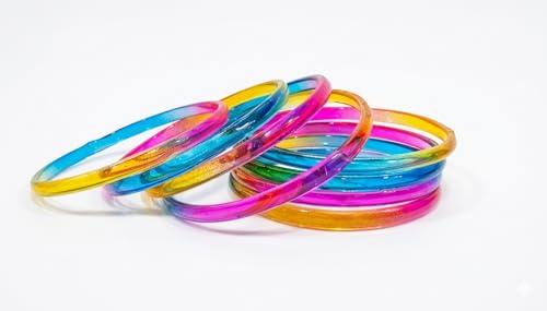Image of Colorful Jelly Bangles Set of 8 - Transparent Candy Color Stackable Bracelets, Lightweight Fashion Accessories for Women & Girls