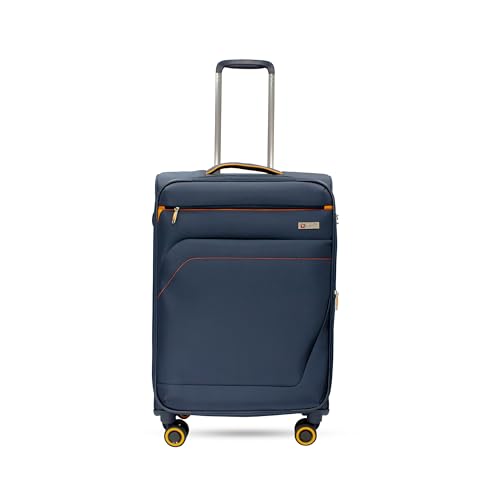 Image of SWISS MILITARY Nylon Mercury 8 Wheels 55cm Trolley Luggage, Soft Case 360 Rotatable Wheels, TSA Lock, Expandable Storage & Quick Front Pocket Suitcase, Travel Bag for Men & Women, Small Navy 44L