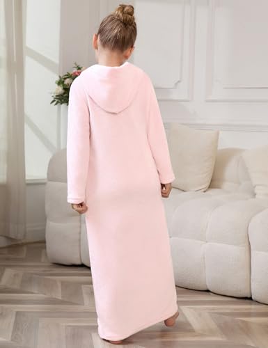 Image of Jxstar Girls Bathrobes Kids Long Hooded Robes Plush Full Length Coral Fleece Pajamas Sleepwear