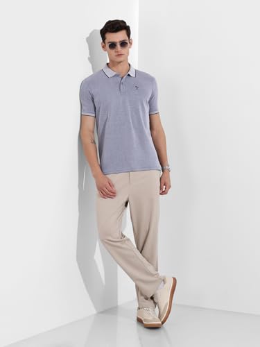 Image of The Indian Garage Co Men Regular Fit Textured Polo Neck Half Sleeves Tshirt