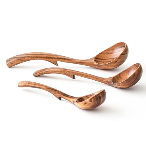 Gudamaye 3 Size Wooden Soup Ladles Set,3 Hooks for Bowl,Pot.