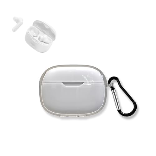 Funda para auriculares Bluetooth para JBL Wave Beam2 con mosquetón protector de TPU transparente, resistente a los arañazos, a prueba de golpes, a prueba de caídas, antisísmico, cordón de bloqueo