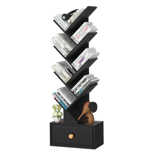 SHEEPAM 8-Tier Tree Bookshelf Floor Standing Storage Bookcase with Drawer - image 9
