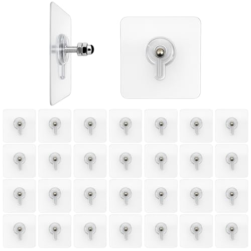 30pcs Vis Adhésives Détachables pour Fixation Murale Sans Percer, Fixation Murale avec Tige FiletéE 10mm, Support Autocollant 7 X 7cm, Charge Forte Pour...