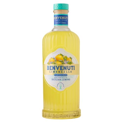 Limoncello Benvenuti 70cl - Sicilian Lemon Liqueur, Natural Ingredients, No Artificial Colors or Flavors. 28% ABV.