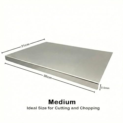 Image of Stainless Steel Chopping Board Counter Top 36x31cm | Food Grade Steel | Easy Clean, Rust Proof | Cutting Board for Vegetables, Meat & Kitchen Use