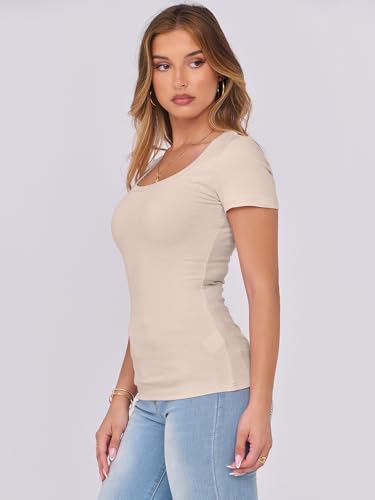 ANRABESS Women Short Sleeve Tops Scoop Neck Ribbed Knit Slim Fitted Basic Tee Shirts Casual Summer Clothes 2025 Fall Outfits - Image 6