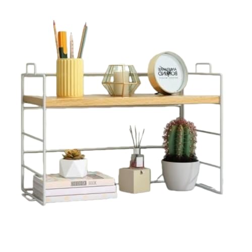 YAKINOデスク上収納ラック本棚 デスク 卓上 机上 デスクシェルフ 組み立て簡単 単層耐荷重約7kg 多種類場所対応 小物棚 キッチン調味料瓶 北欧風 文房具 飾り (シングルボードシングルフレームホワイトフレームログ)