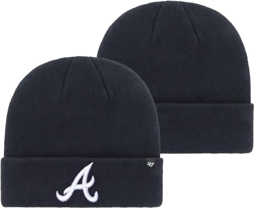 '47 MLB Unisex-Adult Primary Logo Cuffed Knit Primary Logo Team Color Beanie Hat Cold Weather Hat, One Size (Atlanta Braves Navy)