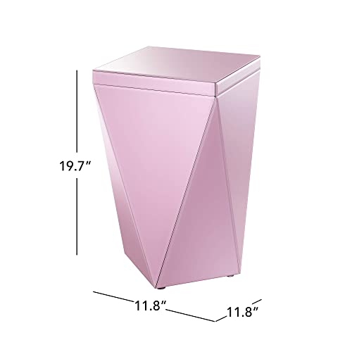 Glass End Table Pink, Square Modern Side Table Pink Accent Table, Drum End Table For Living Room Bedroom #TOP1