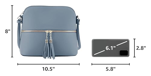 Image of SG SUGU Lunar Lightweight Medium Dome Crossbody Bag Shoulder Bag with Tassel | Zipper Pocket | Adjustable Strap