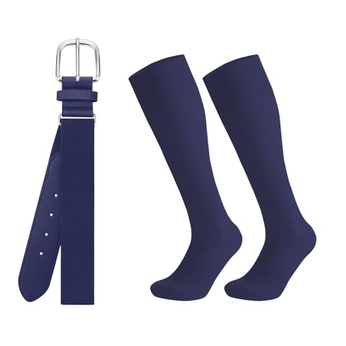 Youth Adult Baseball Softball Socks and Belt Combo, Athletic Cushioned Socks for Boys Girls Men Women