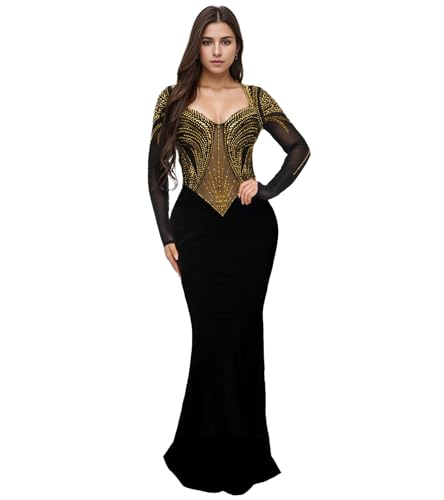 Image of PORRCEY Women's Sexy Elegant Rhinestone Bodycon Dress Hot Drilling Clubwear