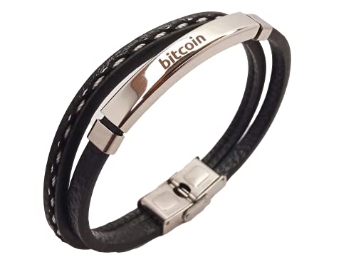 Bitcoin Pulsera Modelo Sell The Tip, para Hombre, Acero Inoxidable y Piel Autentica Cover