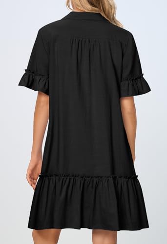 MEROKEETY Women's Summer Button Down Shirt Dress Casual Ruffle Sleeve Shift Mini Dresses with Pockets4