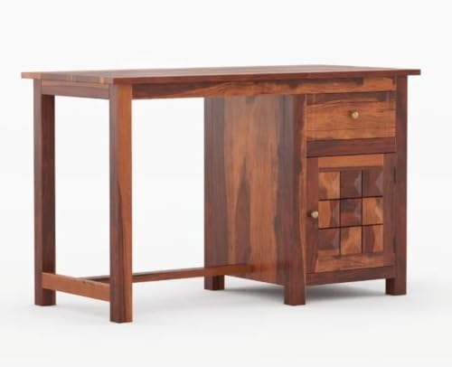 Image of Solid Sheesham Wooden Study Table & Desk with Drawer for Office and Home | Computer Laptop Table | Reading & Writing Desk | Laptop Desk (Honey D)