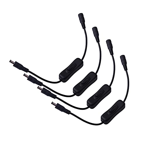 CENTAURUS 4PCS Power Switch Cable DC5521 LED Strip Light Inline Power Switch Cable Wire with DC Female Male Connector Jack for 5050 3528 2835 5630 LED Strip Light