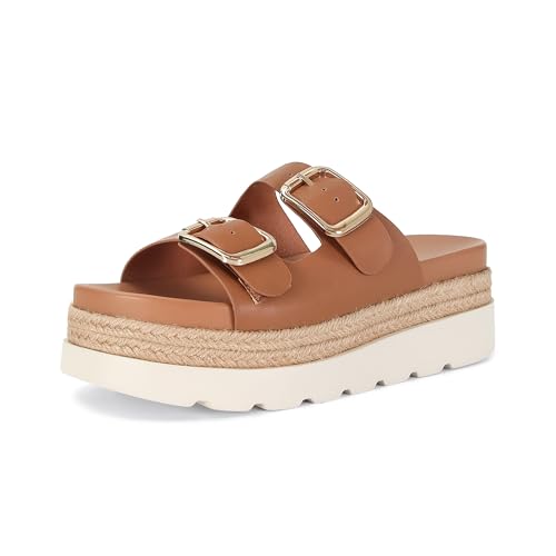 Image of DOEYG Platform Sandals for Women Summer Beach Raffia Slide Sandals Comfortable Casual Woven Straw Sandal with Buckle